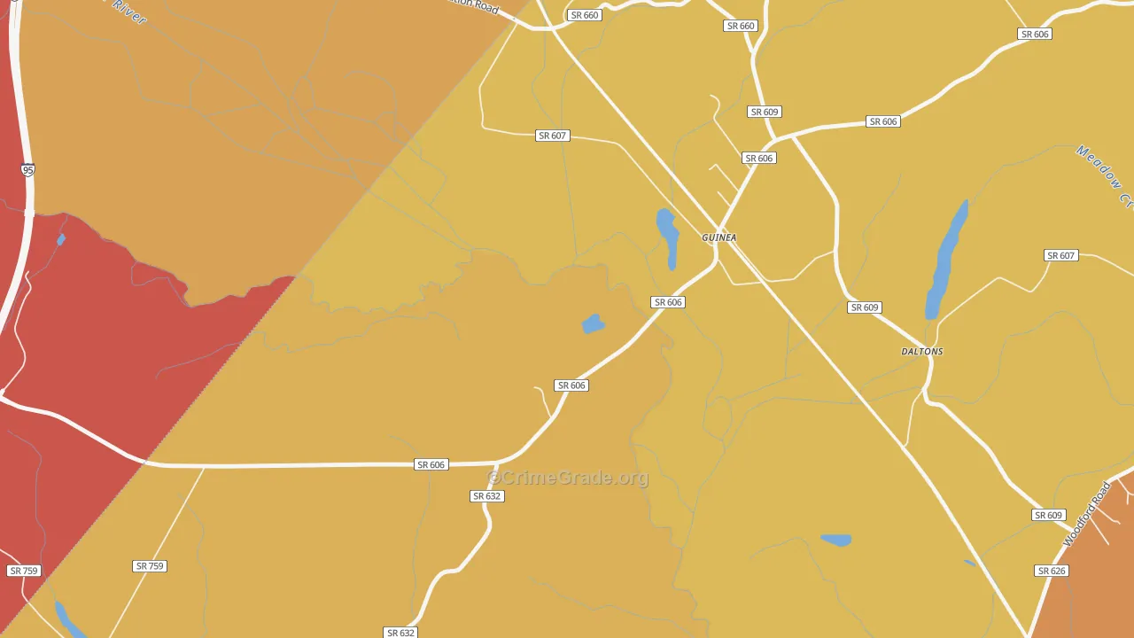 Guinea, VA Map of Burglary Rates