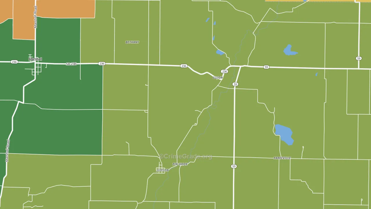 Guion, IN Map of Burglary Rates