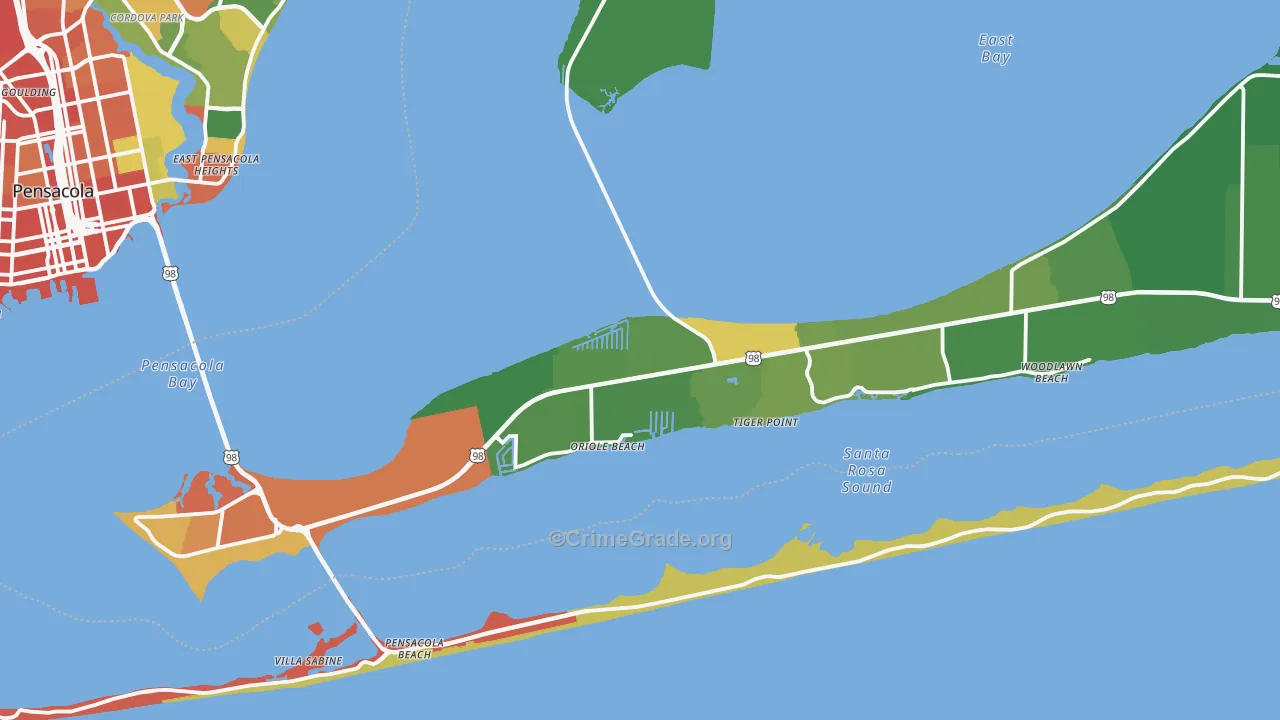 Gulf Breeze, FL Map of Burglary Rates