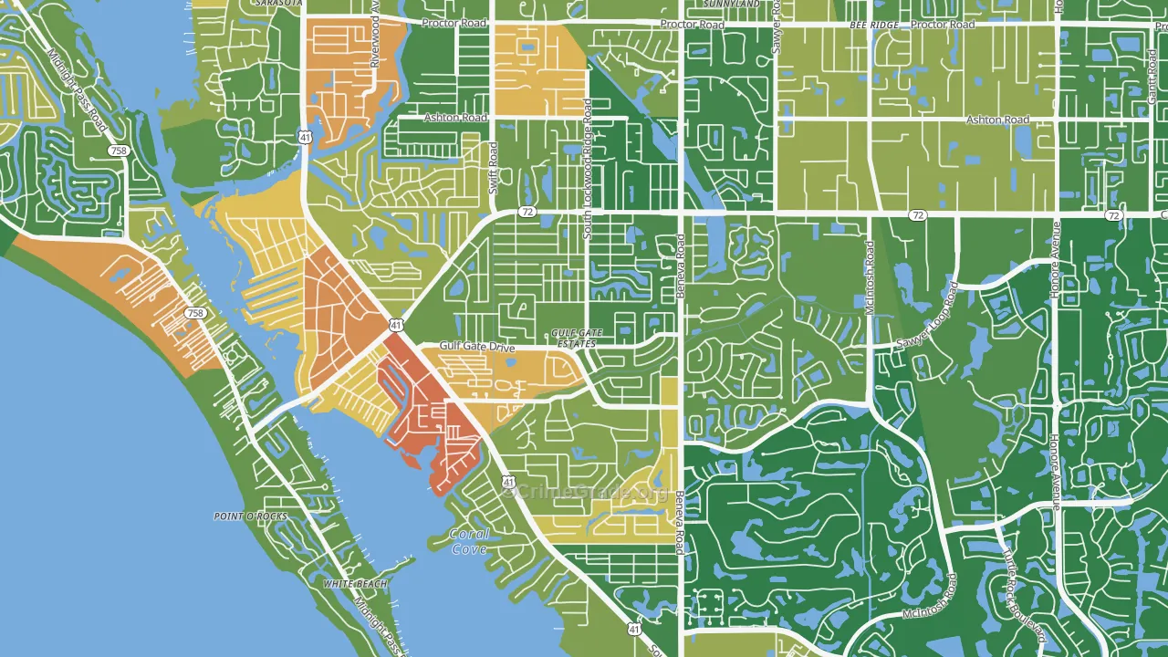 Gulf Gate Estates, FL Map of Burglary Rates