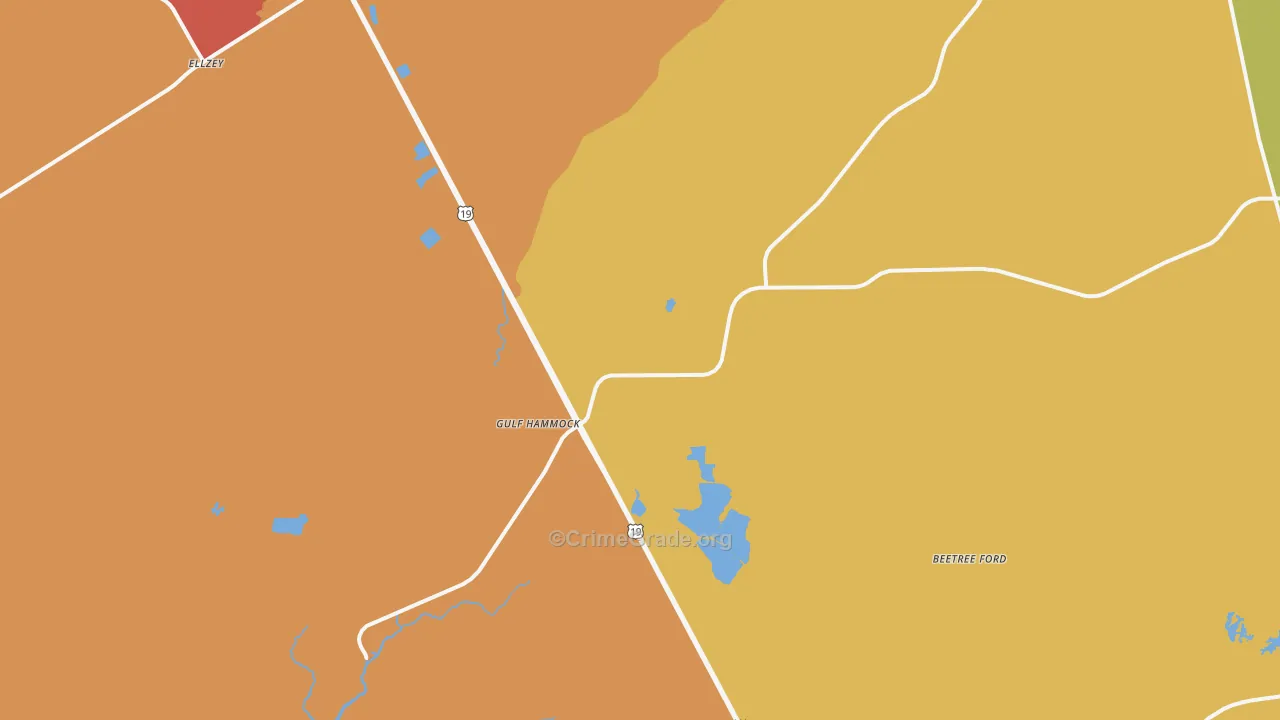 Gulf Hammock, FL Map of Burglary Rates
