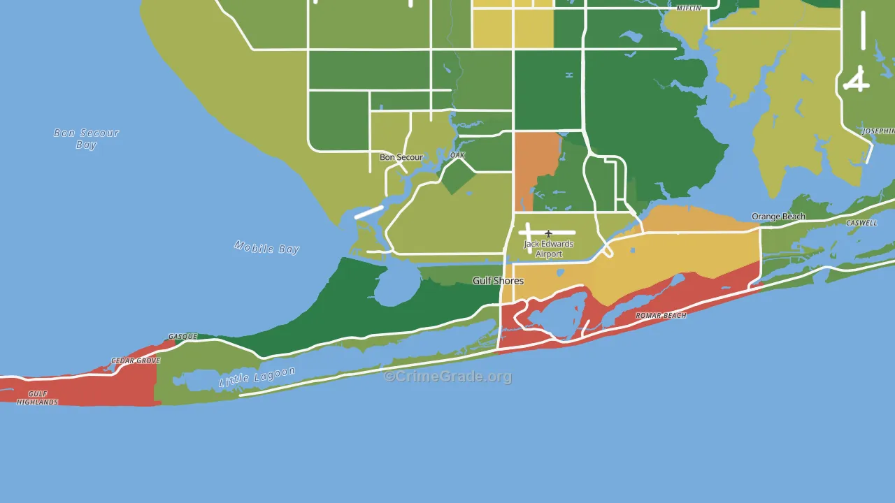 Gulf Shores, AL Map of Burglary Rates