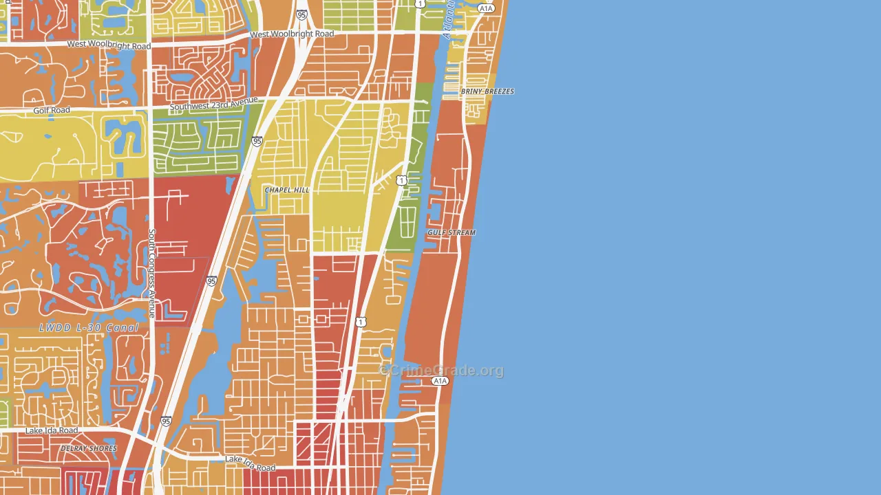 Gulf Stream, FL Map of Burglary Rates