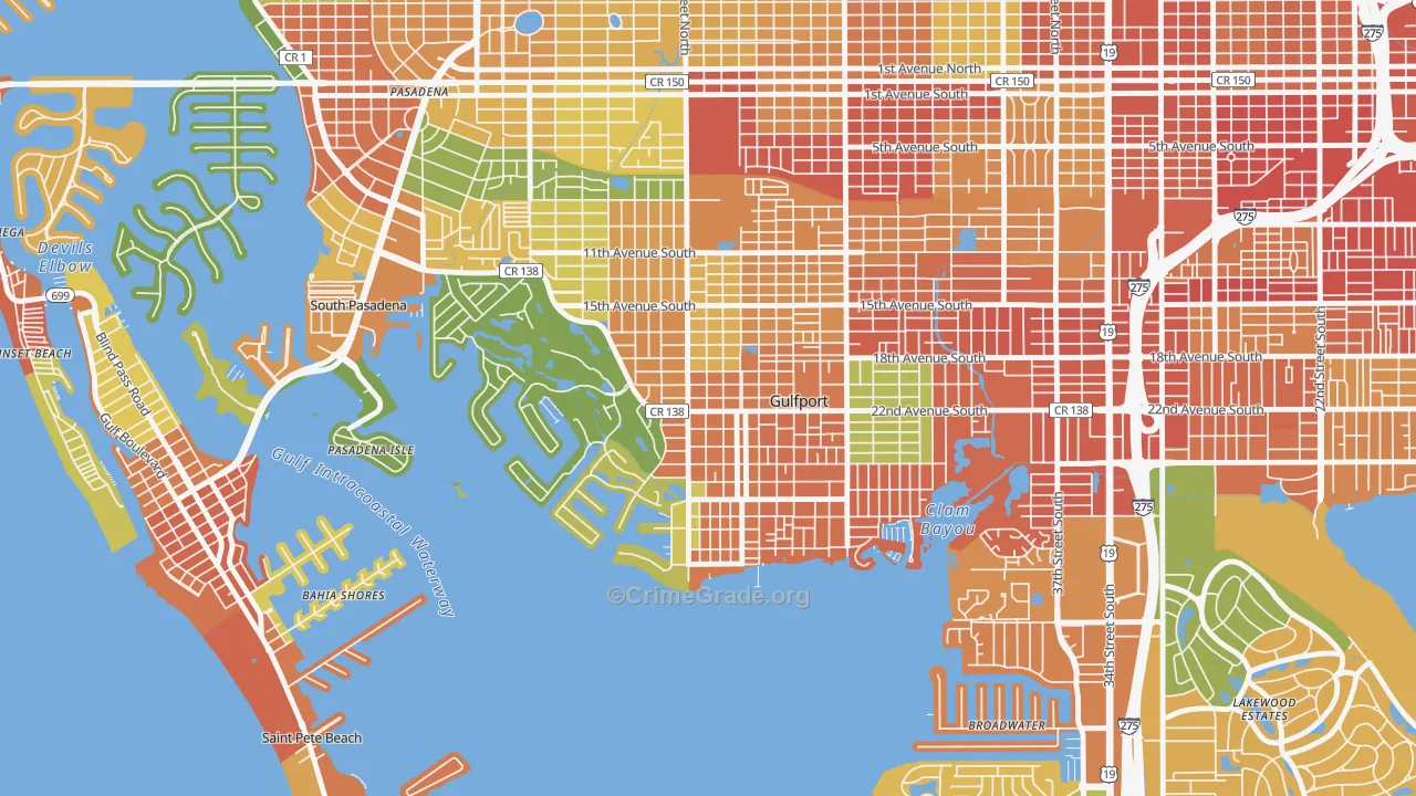 Gulfport, FL Map of Burglary Rates