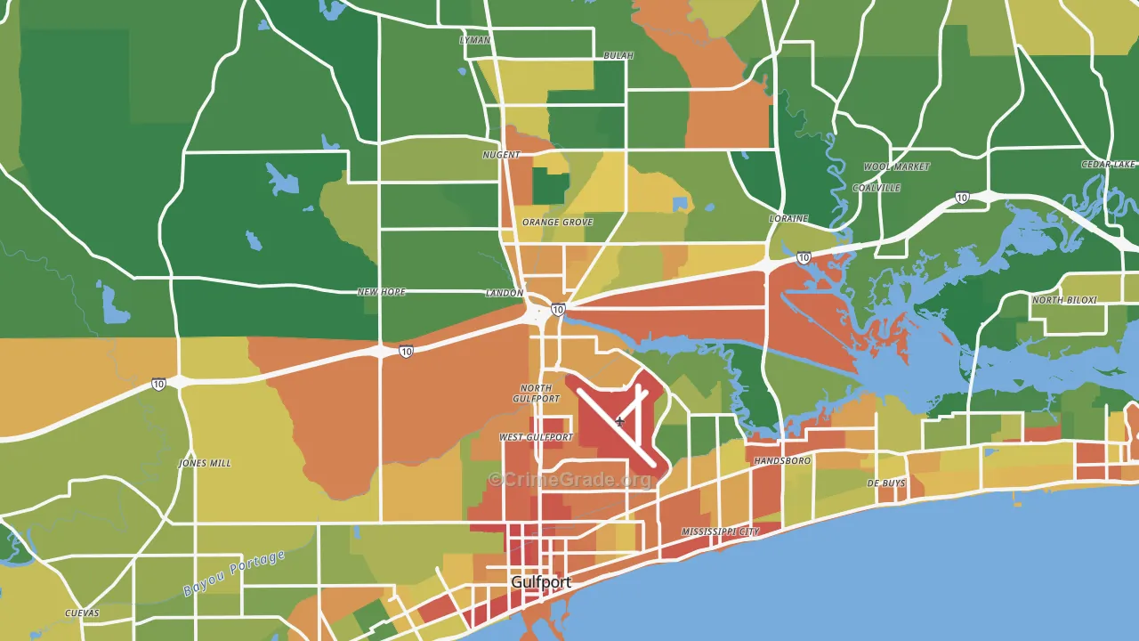 Gulfport, MS Map of Burglary Rates