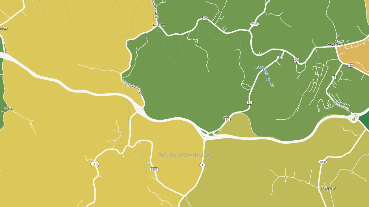 Gullett, KY Map of Burglary Rates
