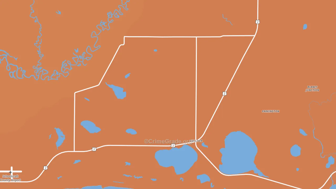 Gulliver, MI Map of Burglary Rates