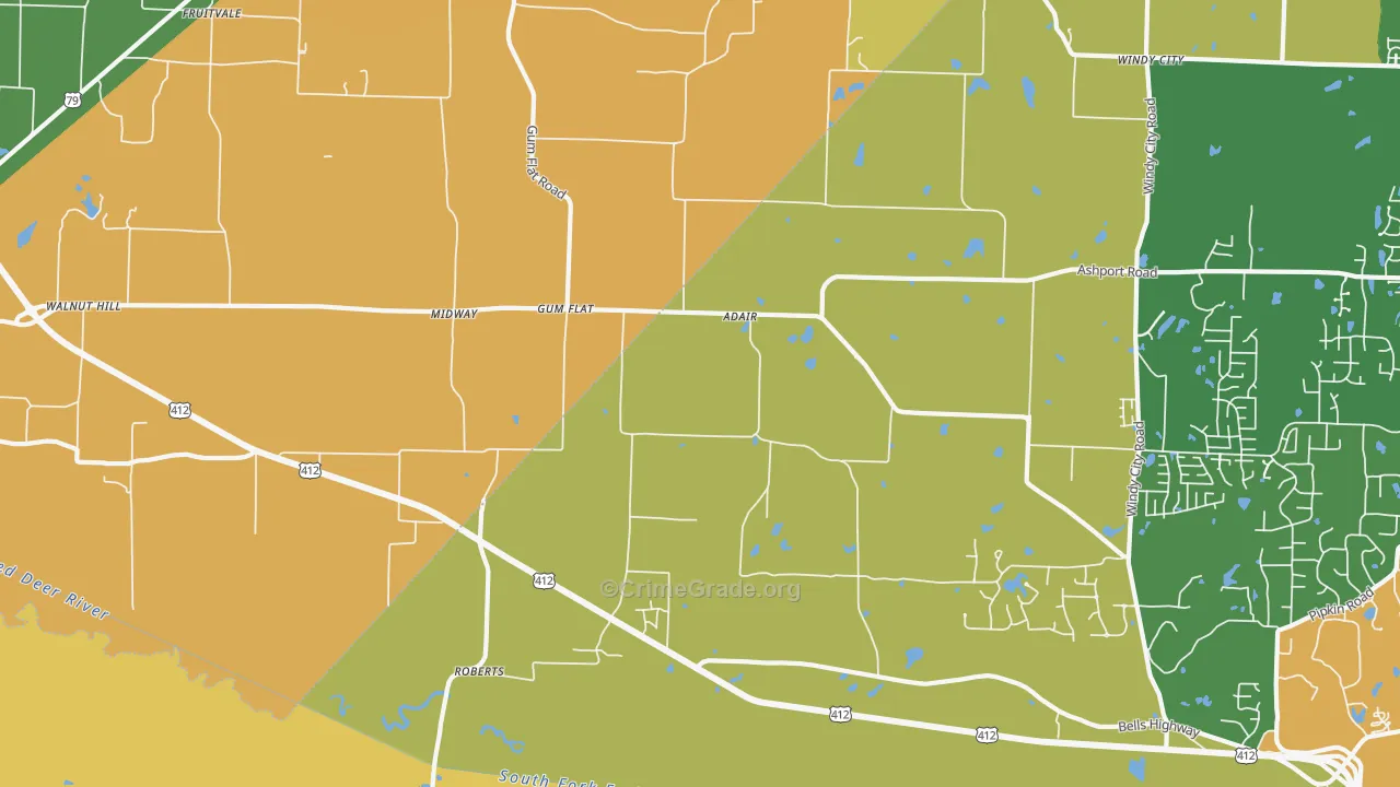 Gum Flat, TN Map of Burglary Rates