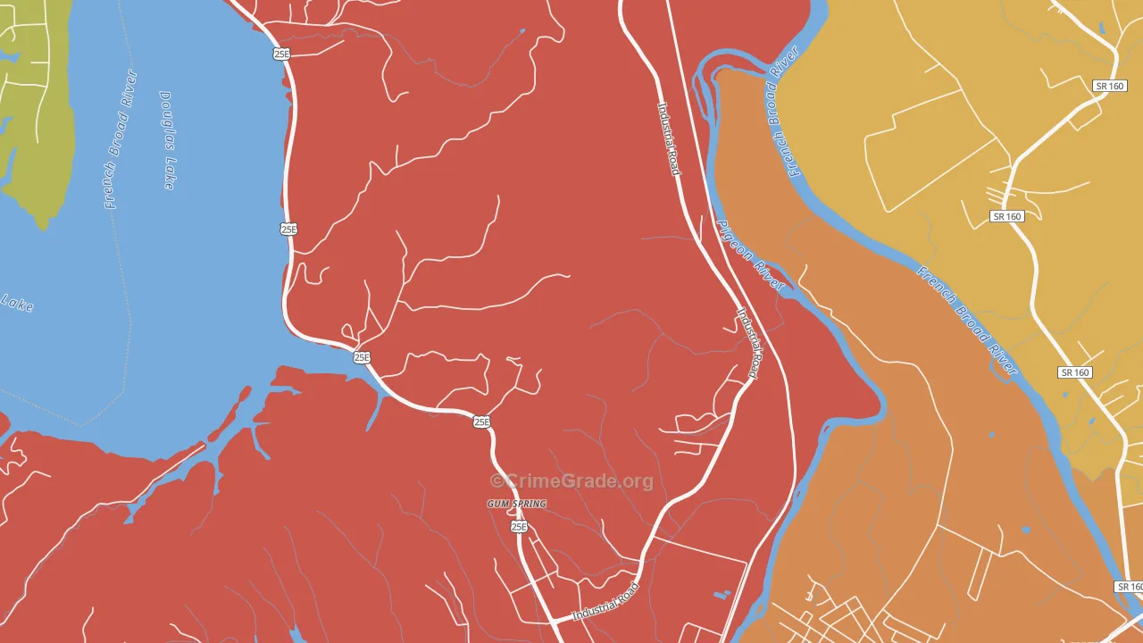 Gum Spring, TN Map of Burglary Rates