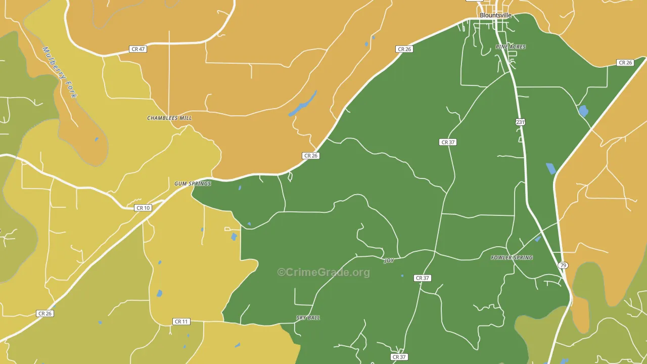 Gum Springs, AL Map of Burglary Rates