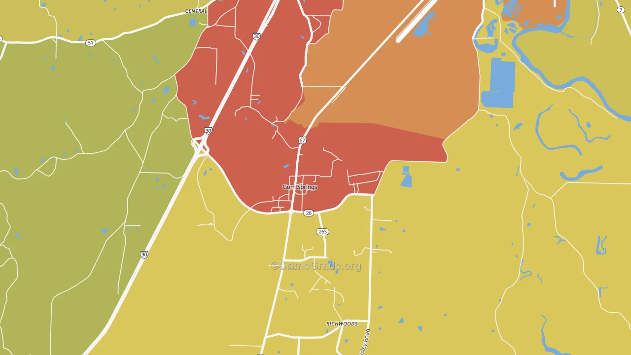 Gum Springs, AR Map of Burglary Rates