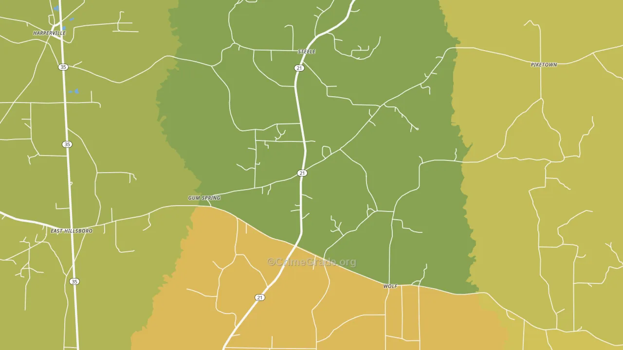 Gum Springs, MS Map of Burglary Rates