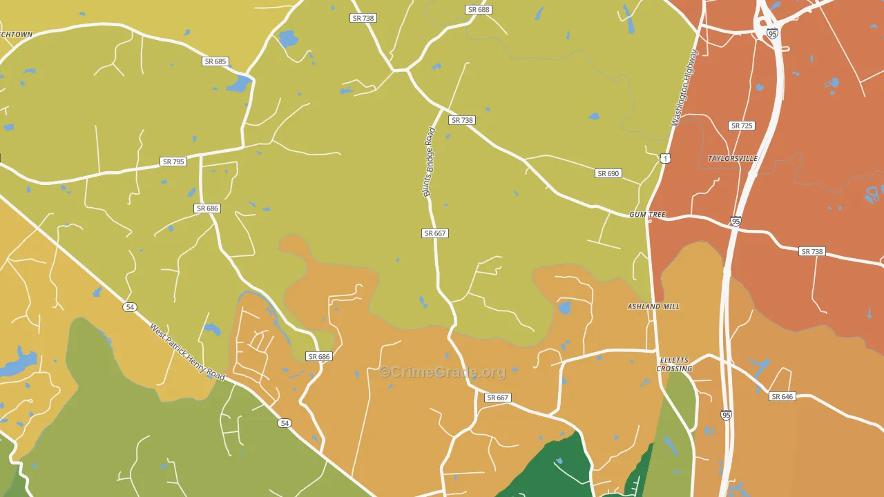Gum Tree, VA Map of Burglary Rates