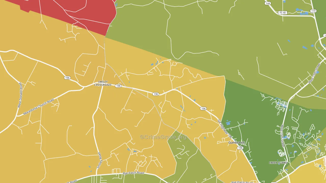 Gumbranch, GA Map of Burglary Rates
