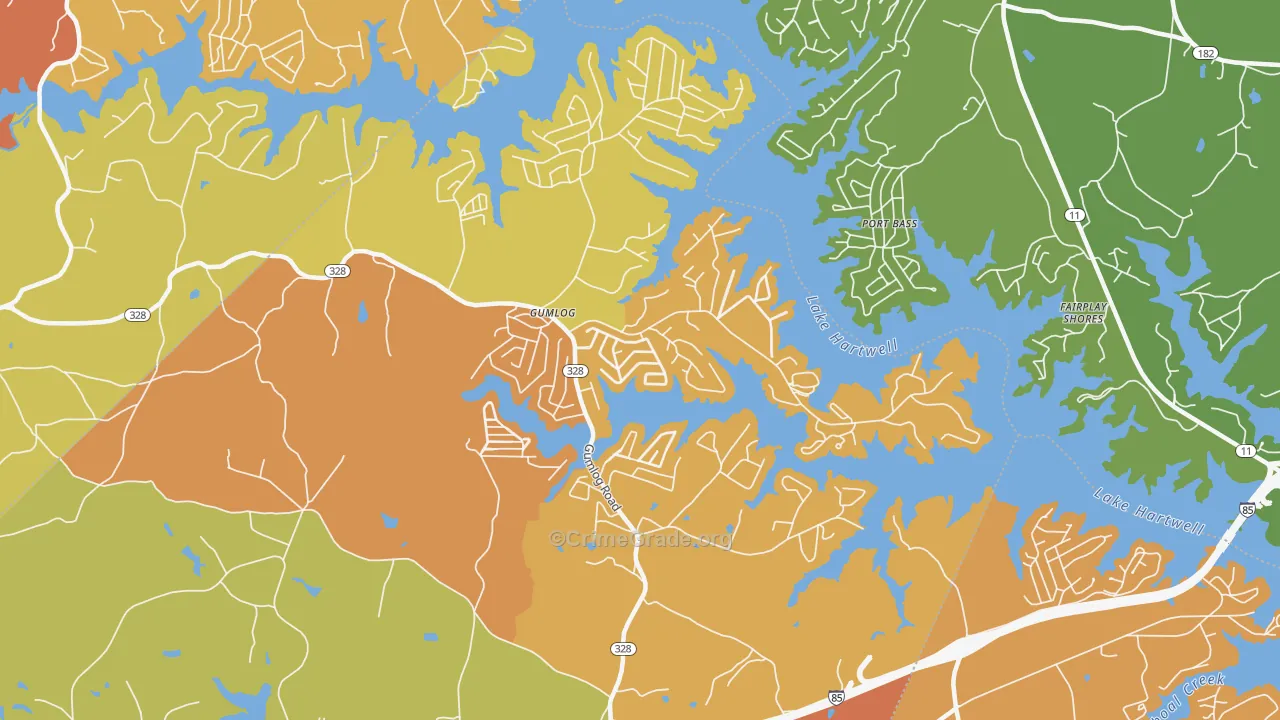 Gumlog, GA Map of Burglary Rates