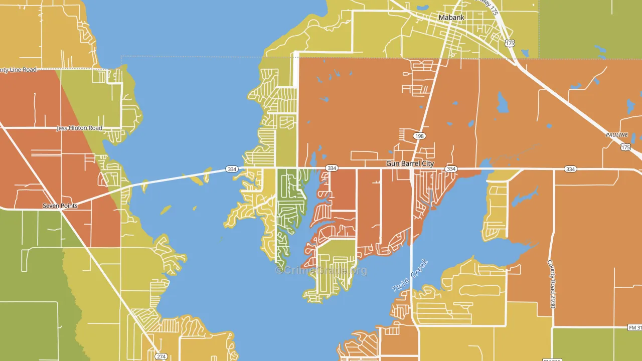 Gun Barrel City, TX Map of Burglary Rates