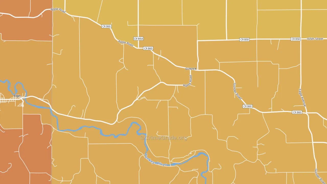 Gunder, IA Map of Burglary Rates