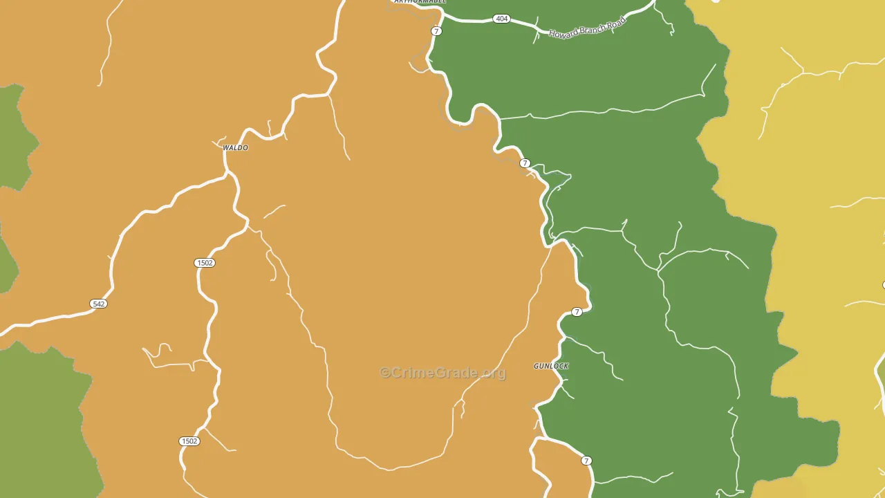 Gunlock, KY Map of Burglary Rates