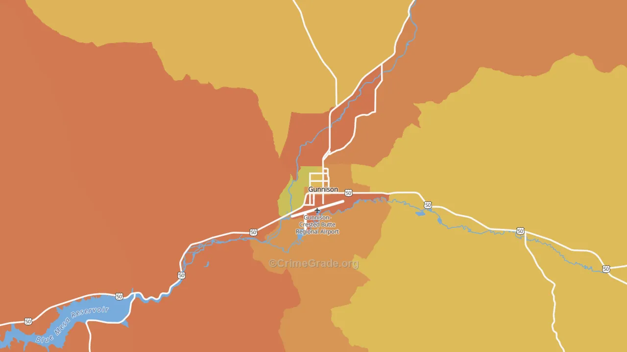 Gunnison, CO Map of Burglary Rates