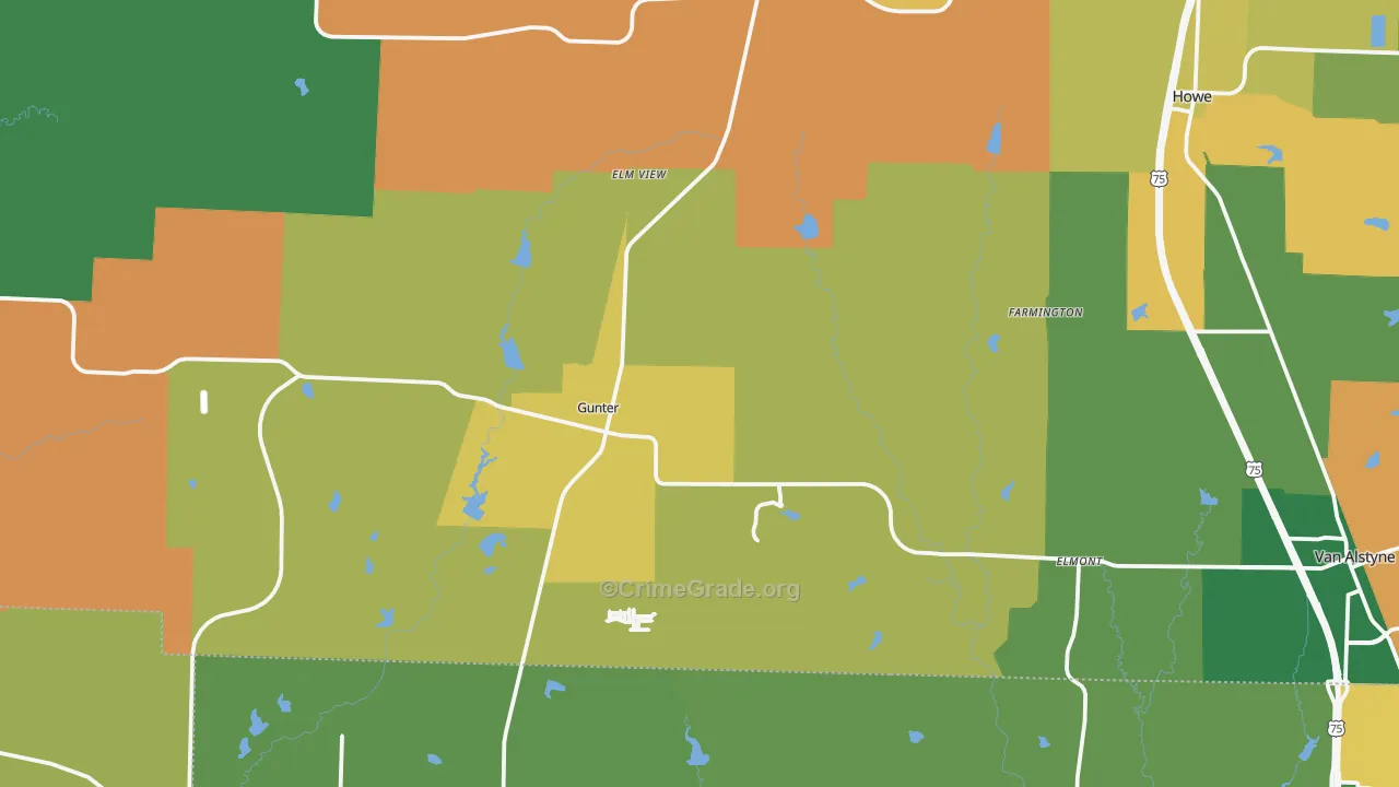 Gunter, TX Map of Burglary Rates