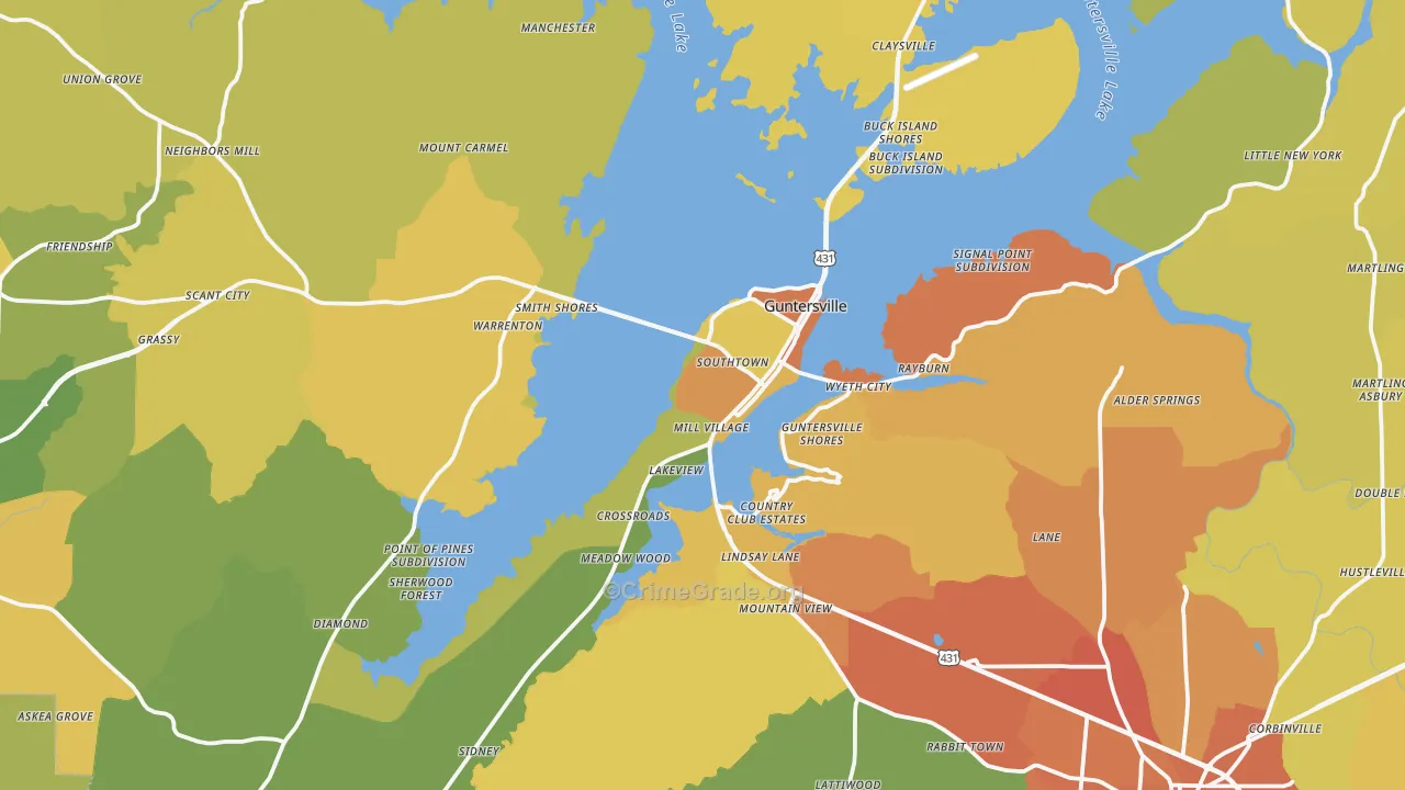 Guntersville, AL Map of Burglary Rates