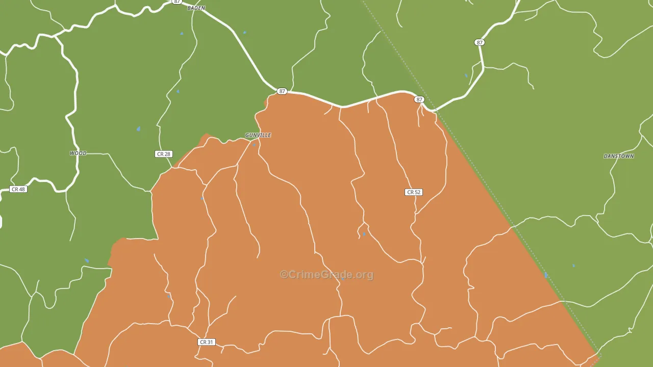 Gunville, WV Map of Burglary Rates