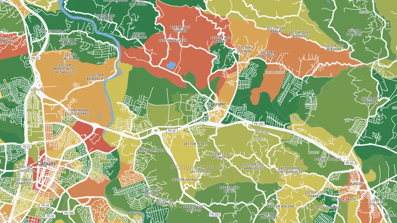 Gurabo Municipio, PR Map of Burglary Rates