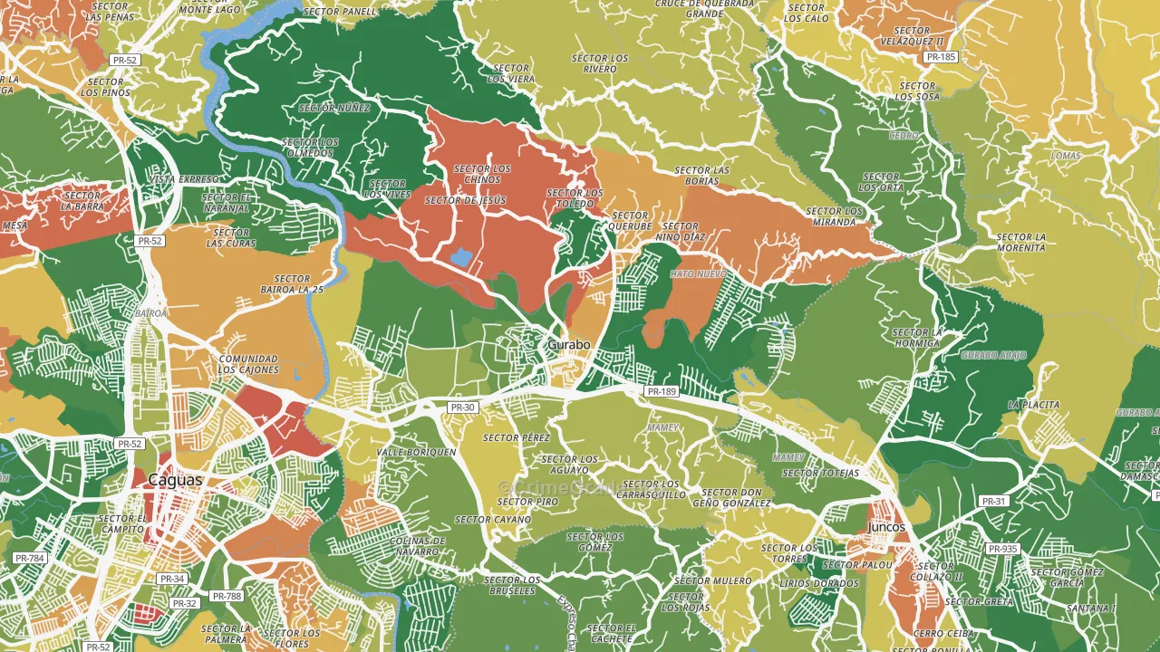 Gurabo, PR Map of Burglary Rates
