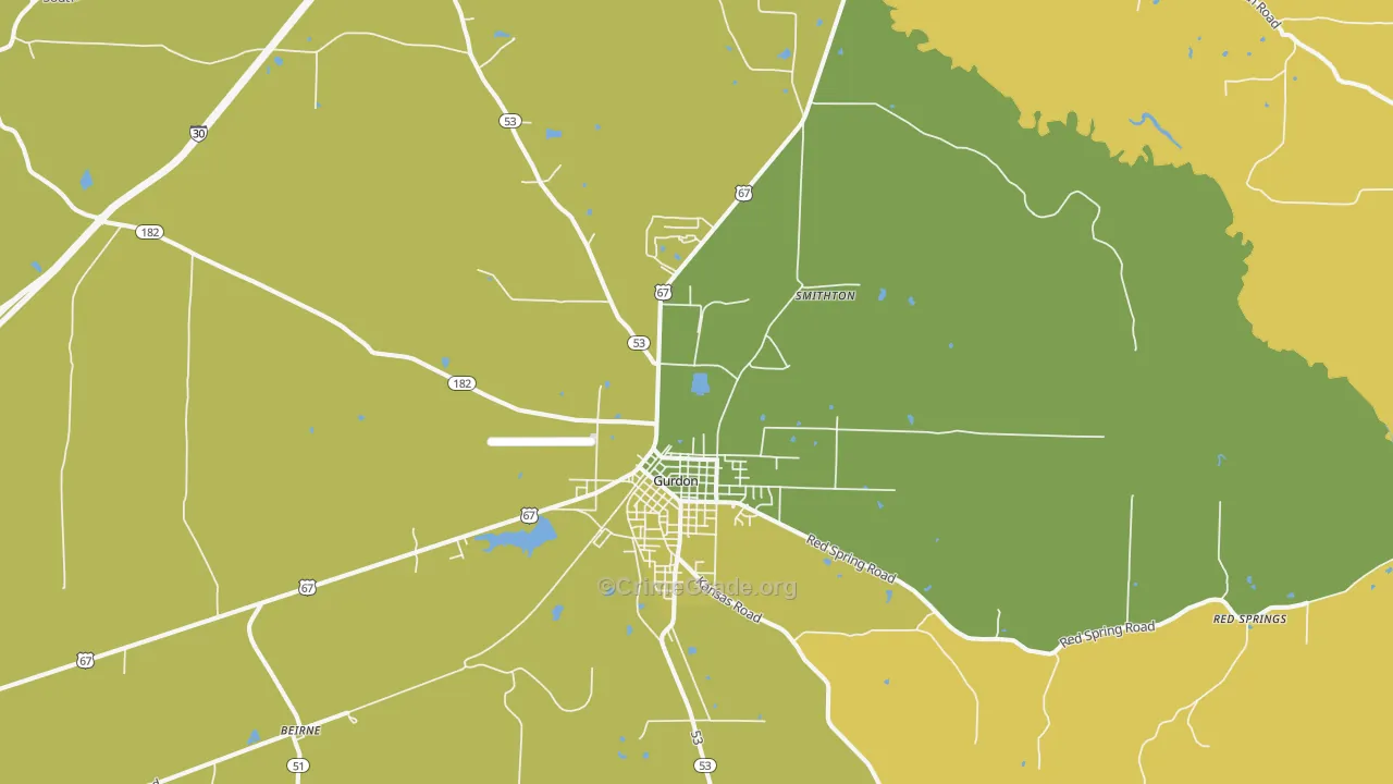 Gurdon, AR Map of Burglary Rates