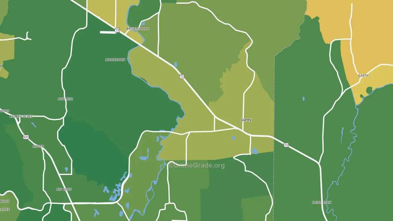 Gurley, AL Map of Burglary Rates