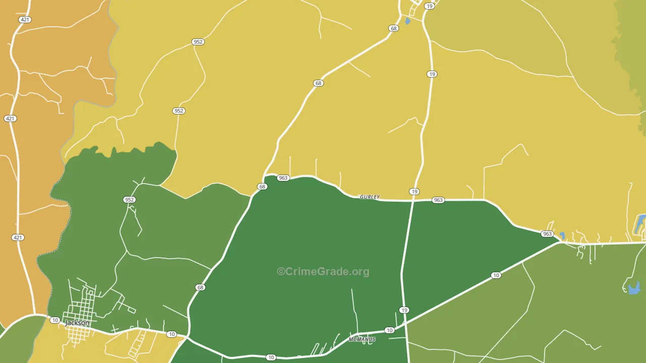 Gurley, LA Map of Burglary Rates