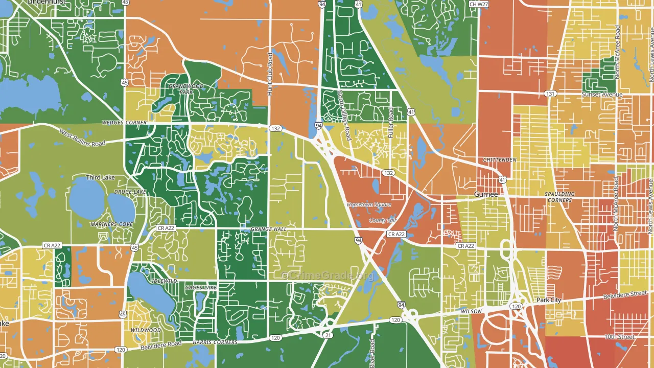 Gurnee, IL Map of Burglary Rates