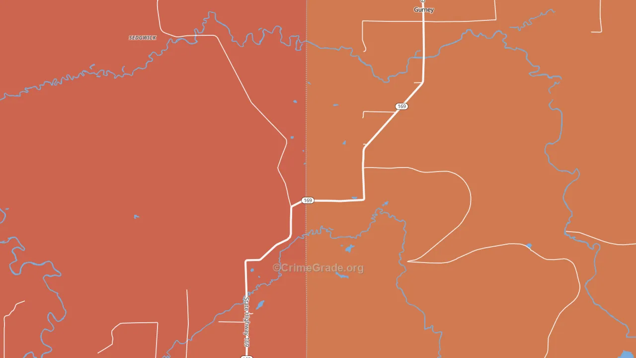Gurney, WI Map of Burglary Rates