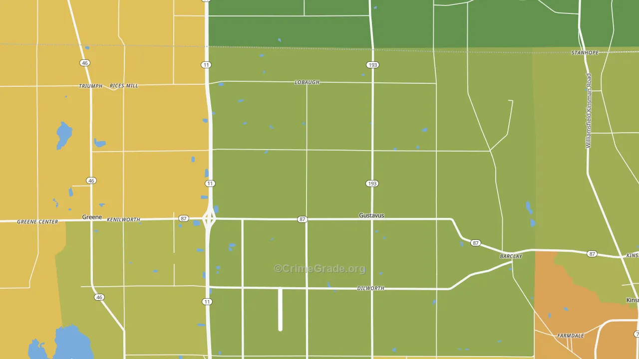 Gustavus, OH Map of Burglary Rates