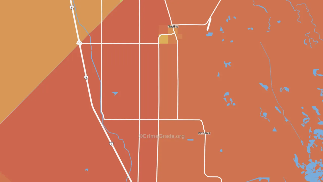 Gustine, CA Map of Burglary Rates