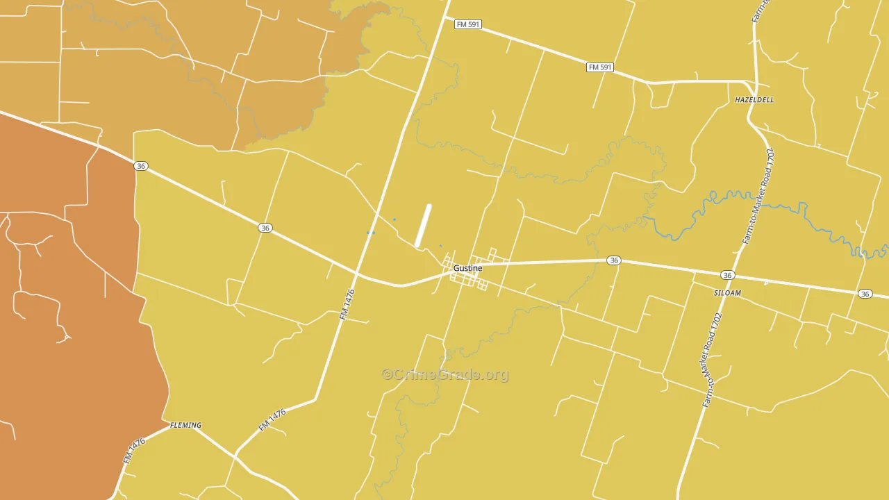 Gustine, TX Map of Burglary Rates