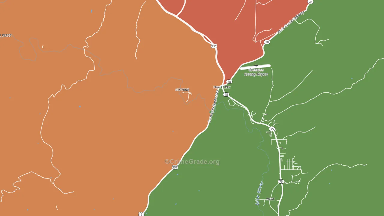 Guthrie, AZ Map of Burglary Rates