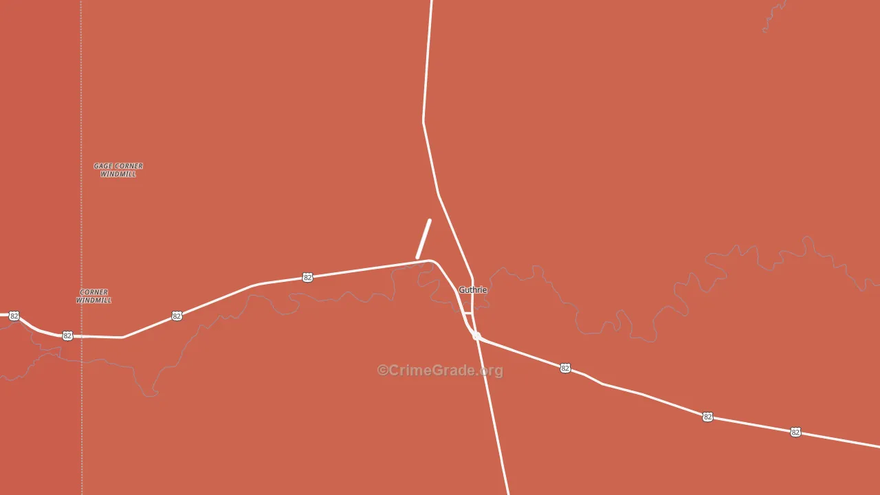 Guthrie, TX Map of Burglary Rates