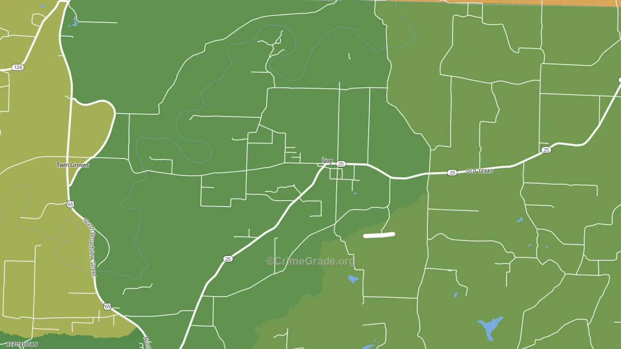 Guy, AR Map of Burglary Rates