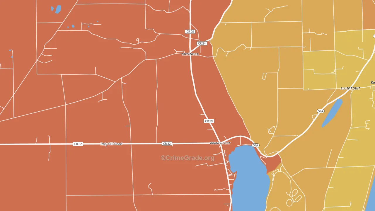 Guyanoga, NY Map of Burglary Rates