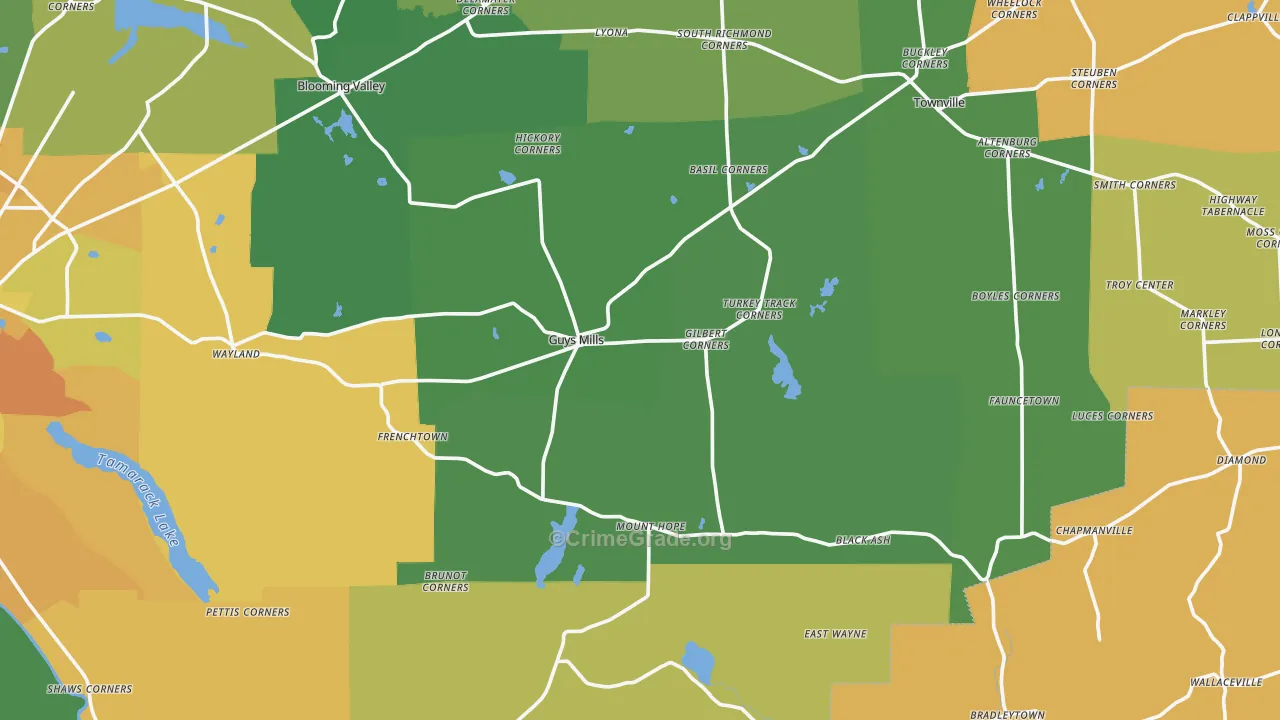 Guys Mills, PA Map of Burglary Rates