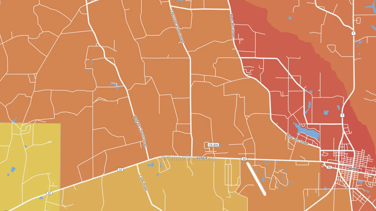 Guysie, GA Map of Burglary Rates