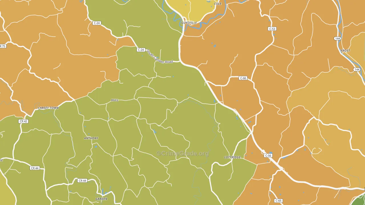 Guysville, OH Map of Burglary Rates