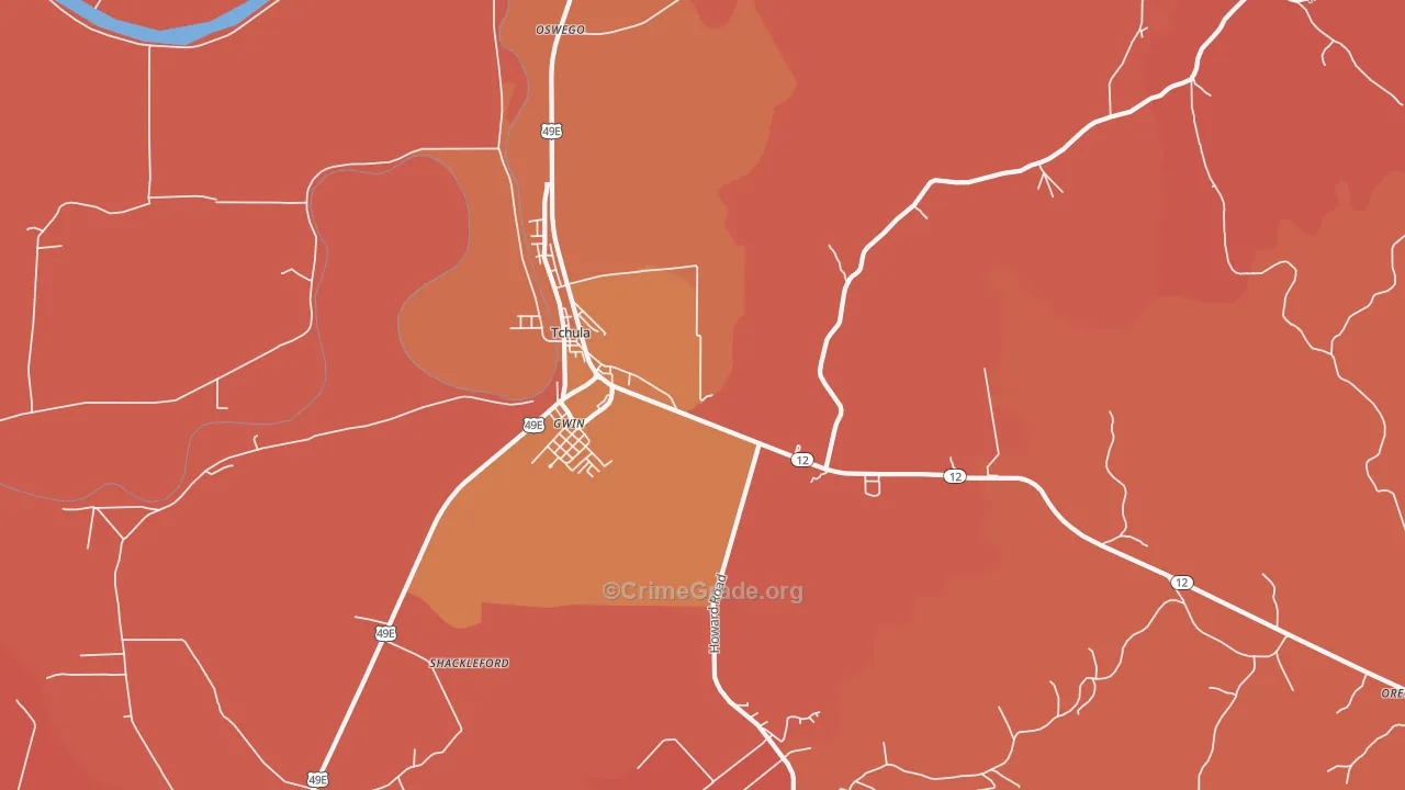Gwin, MS Map of Burglary Rates