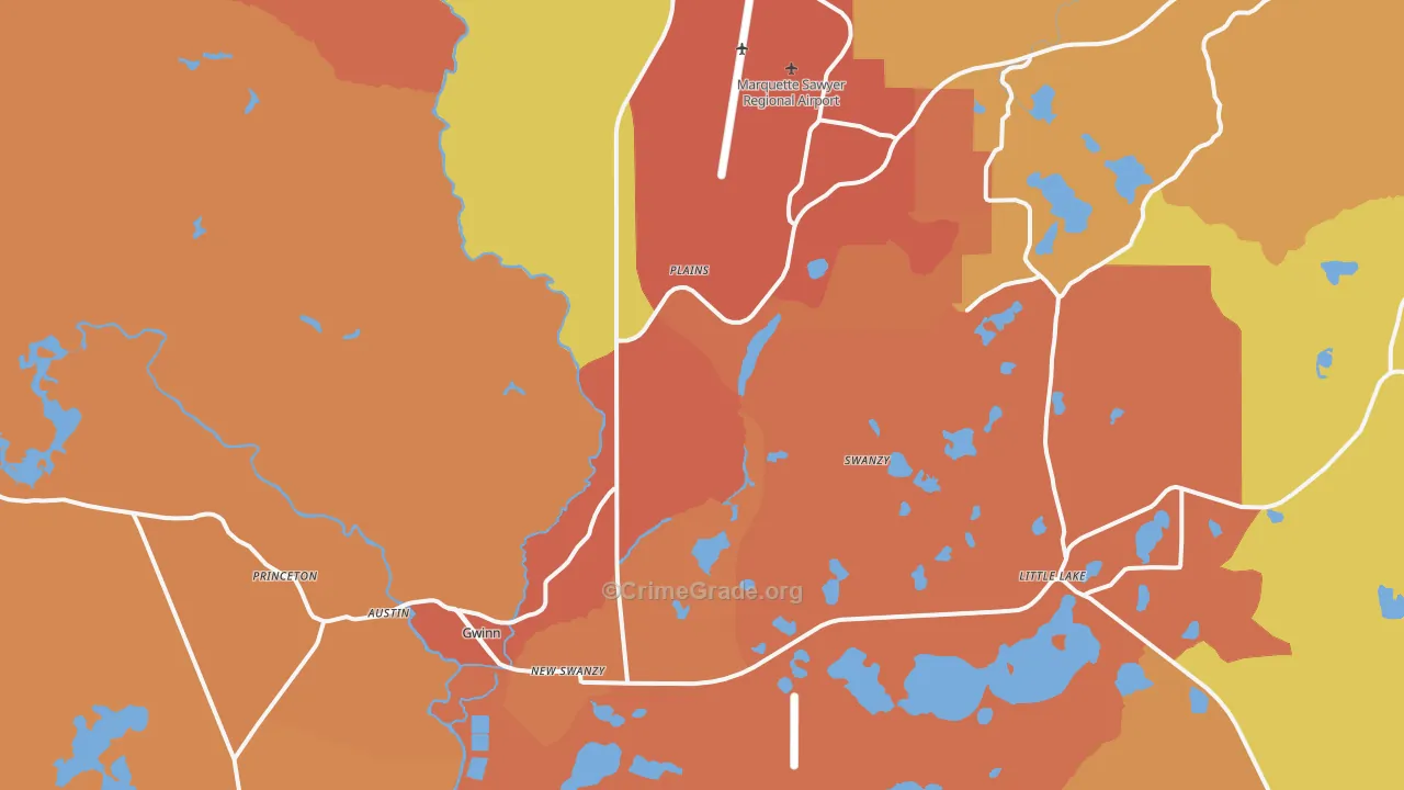 Gwinn, MI Map of Burglary Rates