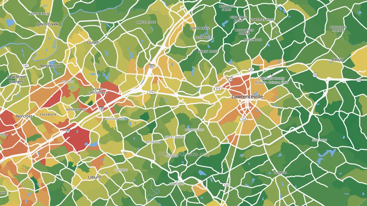 Gwinnett County, GA Map of Burglary Rates