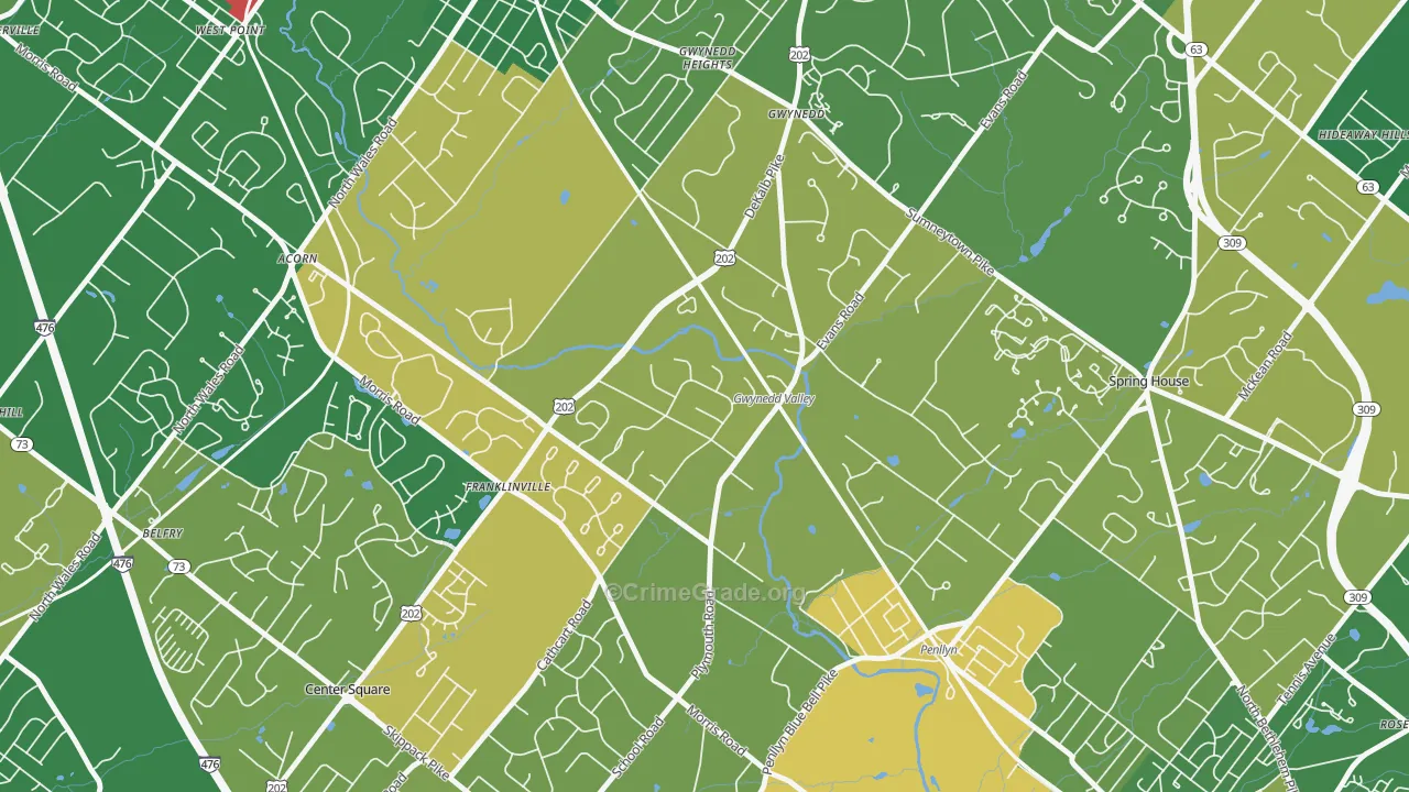 Gwynedd Valley, PA Map of Burglary Rates