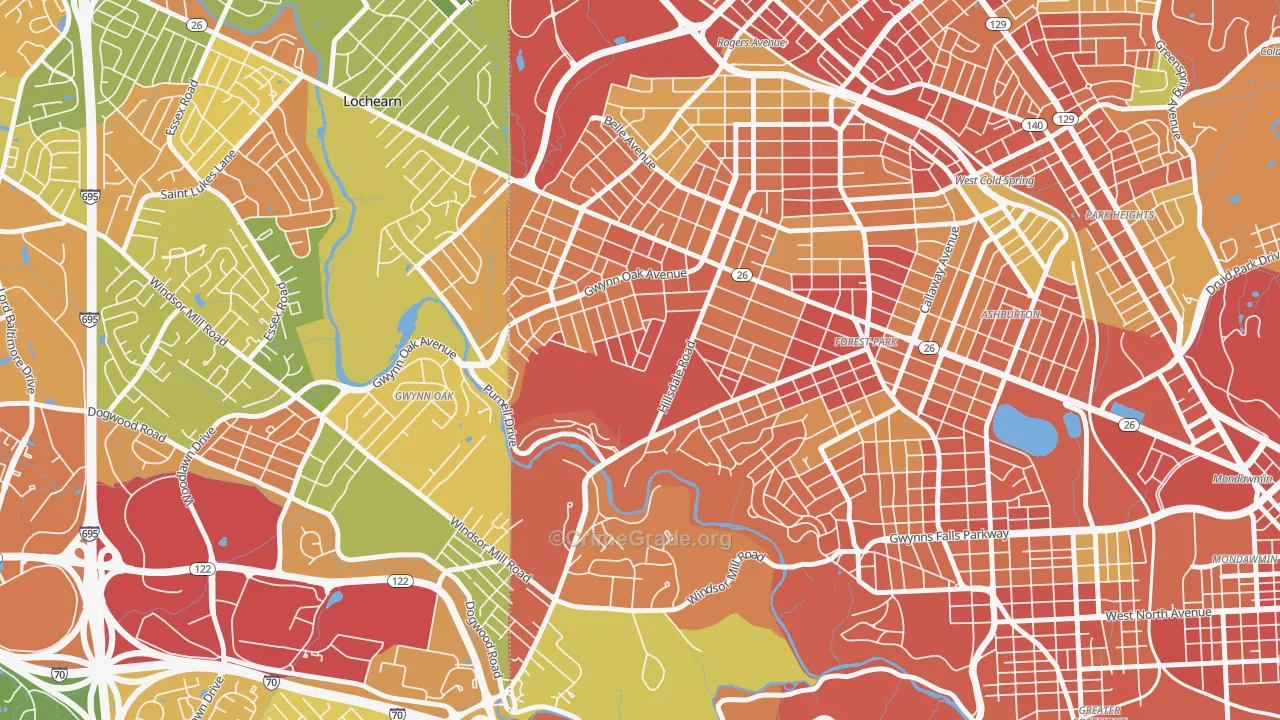 Gwynn Oak, MD Map of Burglary Rates