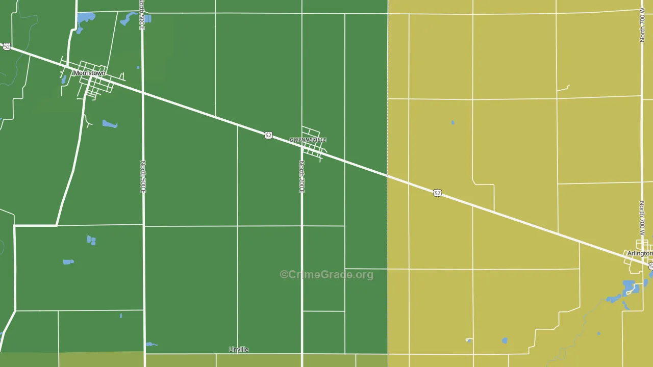 Gwynneville, IN Map of Burglary Rates