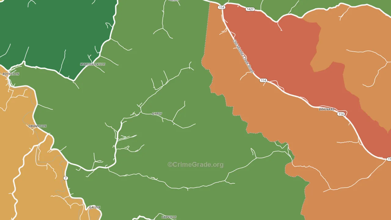 Gypsy, KY Map of Burglary Rates